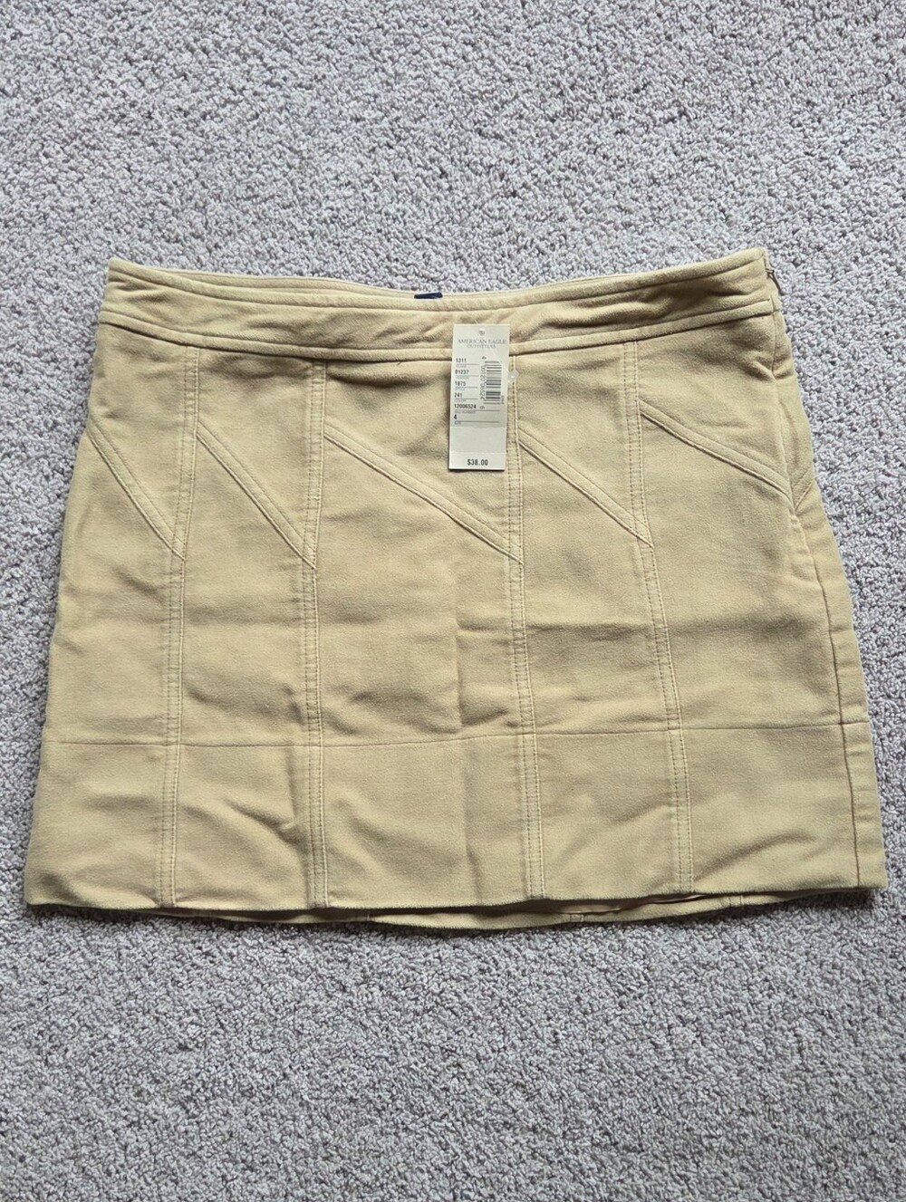 NWT Vintage American Eagle Tan Suede Paneled Mini Skirt, Size 4 Y2K Retro Preppy